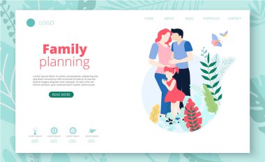 Aile planlaması. Bebek bekleyen bir çocuk ile Ebeveynler, pregnanc