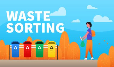 Atık ayıklama. Farklı kız sıralamaları çöp ile Bilgi afişi 