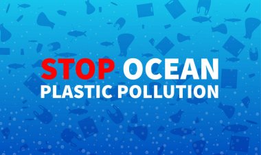 Okyanus plastik kirliliğini durdurun. Sualtı rubbis ile bilgi afişi