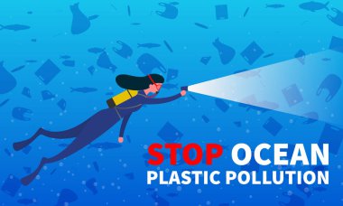 Okyanus plastik kirliliğini durdurun. Sualtı rubbi ile Promo poster