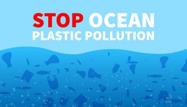 Okyanus plastik kirliliğini durdurun. Sualtı r ile Promosyon afiş