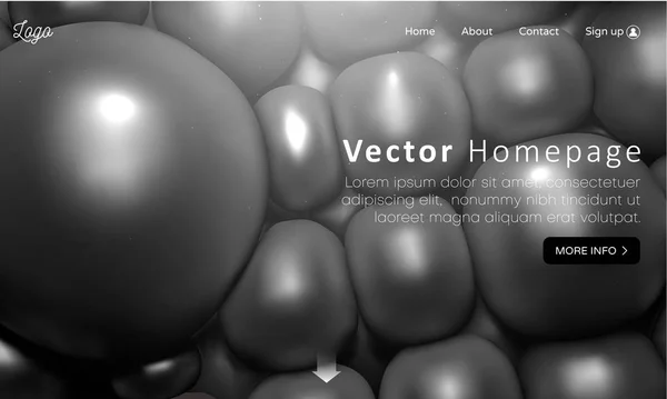 Web homepage sjabloon met grijze abstracte 3D ballen patroon. — Stockvector