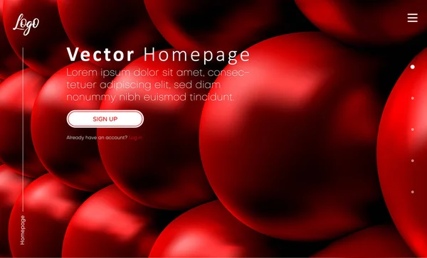 Πρότυπο αρχικής σελίδας Web με κόκκινο αφηρημένο 3D μπάλες μοτίβο. — Διανυσματικό Αρχείο