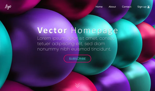 Webbsida mall med abstrakt färgglada 3D bollar mönster. — Stock vektor