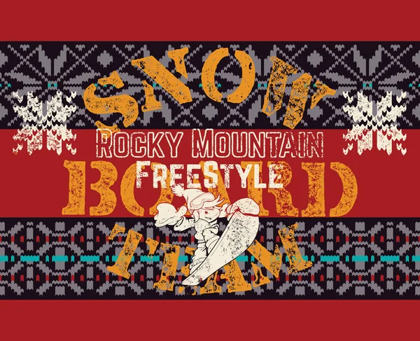 Rocky Mountain Snowboard Freestyle Fun Kids Team Imprimé Vectoriel Grunge — Image vectorielle
