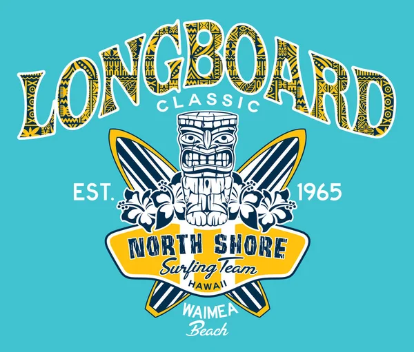 Northshore Hawaii Longboard Classic Surfing Team Vintage Vector Print Für — Stockvektor