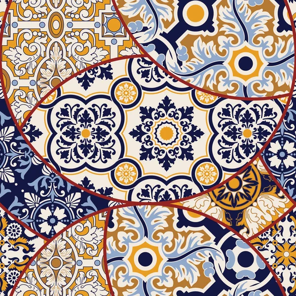Лоскутная Плитка Azulejos Абстрактные Обои Векторный Бесшовный Узор Текстурной Бумаги — стоковый вектор