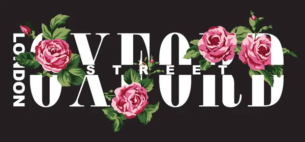 Oxford Calle Londres Moda Con Rosas Vintage Vector Impresión Para — Vector de stock