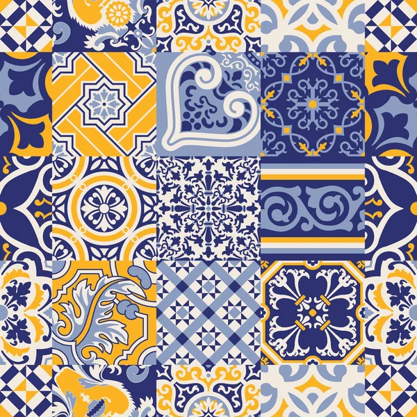 Dlaždice Azulejos Zkontroloval Abstraktní Tapety Vintage Vektorové Vzor Bezešvé Pro — Stockový vektor