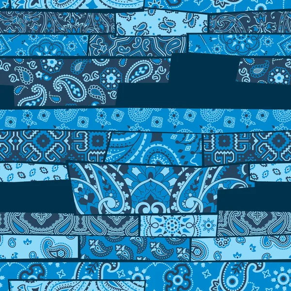Bandana Paisley Stoff Patchwork Tapete Blau Abstrakte Florale Vektor Nahtlose — Stockvektor