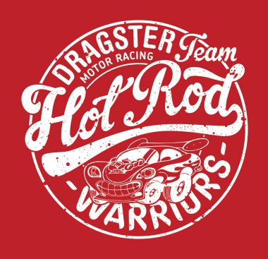 Şirin Hot Rod araç motor yarış ekibi, vektör yazdırma çocuk grunge etkisi ayrı katmanda giymek için