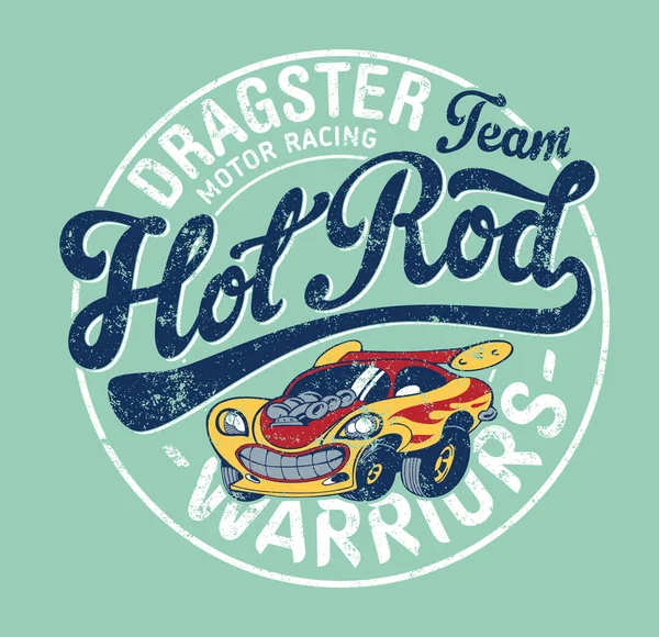 Cute Hot Rod Car Motor Racing Team Vector Print Children — Stock Vector