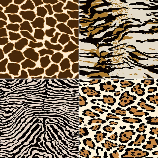Zebra Giraffe Tiger Leopard Skins Vector Abstract Fur Seamless Pattern — Stock Vector