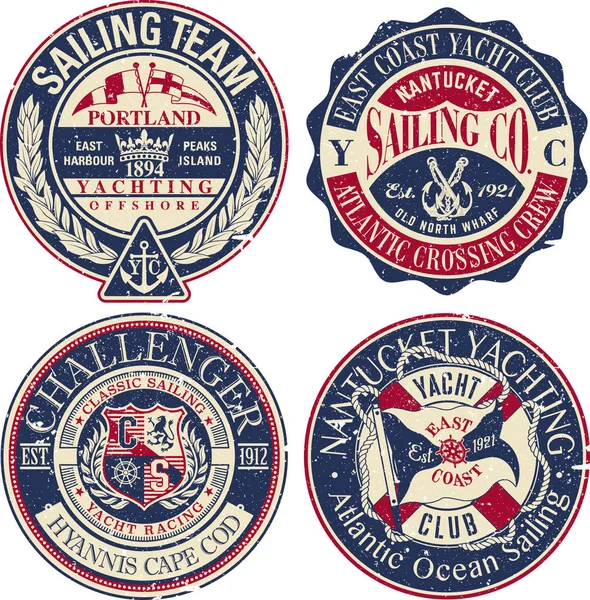 East Coast Yacht Club Voile Équipe Collection Badges Vectoriels Vintage — Image vectorielle