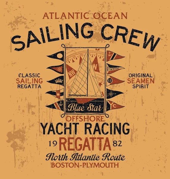 Atlantic Ocean Sailing Crew Yacht Racing Vector Print Pour Garçon — Image vectorielle