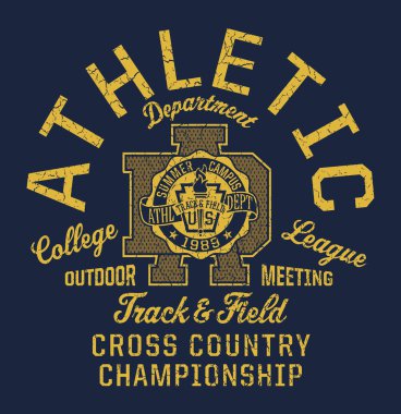 Üniversite atletizm atletizm bölümü vintage vektör yazdırma spor giyim grunge efektinin ayrı katmanda
