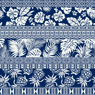 Tropikal Hibiscus hawaiian süsleme elimden duvar kağıdı tasarlamak vektör sorunsuz patchwork desen bırakır