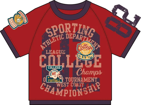 College Atletische Afdeling Sportieve Shirt Vector Voor Kinderen Slijtage Met — Stockvector