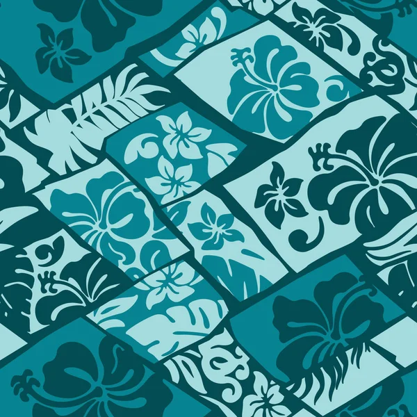 Hibiskus Blumen Hawaii Stil Stoff Vektor Abstrakte Patchwork Nahtlose Muster — Stockvektor