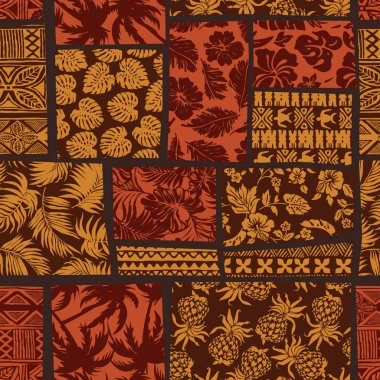 Hawaii elemanları kumaş patchwork duvar kağıdı vektör dikişsiz desen