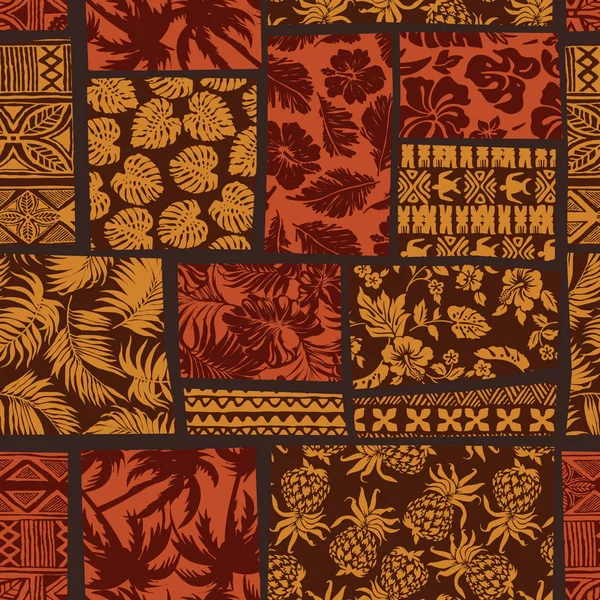 Hawaii elemanları kumaş patchwork duvar kağıdı vektör dikişsiz desen