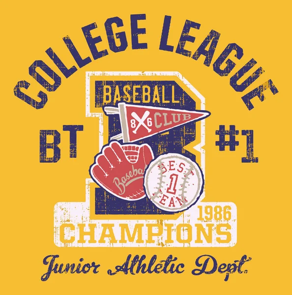 Baseball Kids College League Champ Vector Artwork Children Wear Grunge — Stock Vector