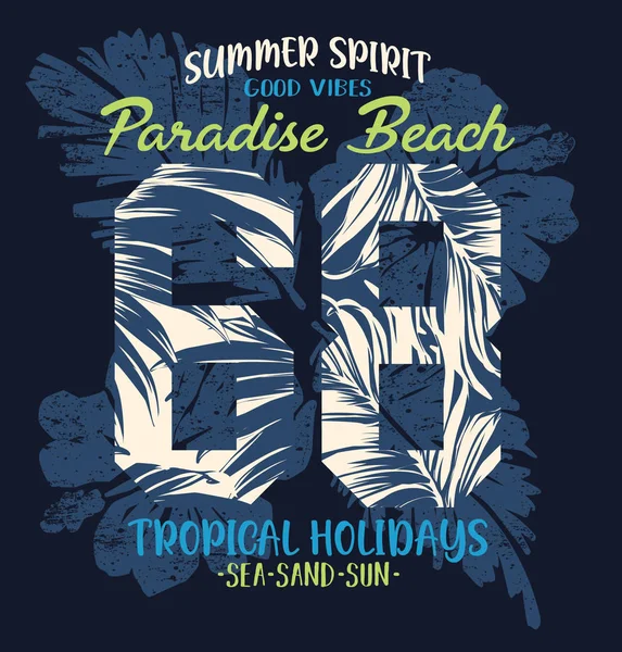 Paradise Beach Tropische Zomer Vakantie College Stijl Vectorafdrukken Voor Shirt — Stockvector