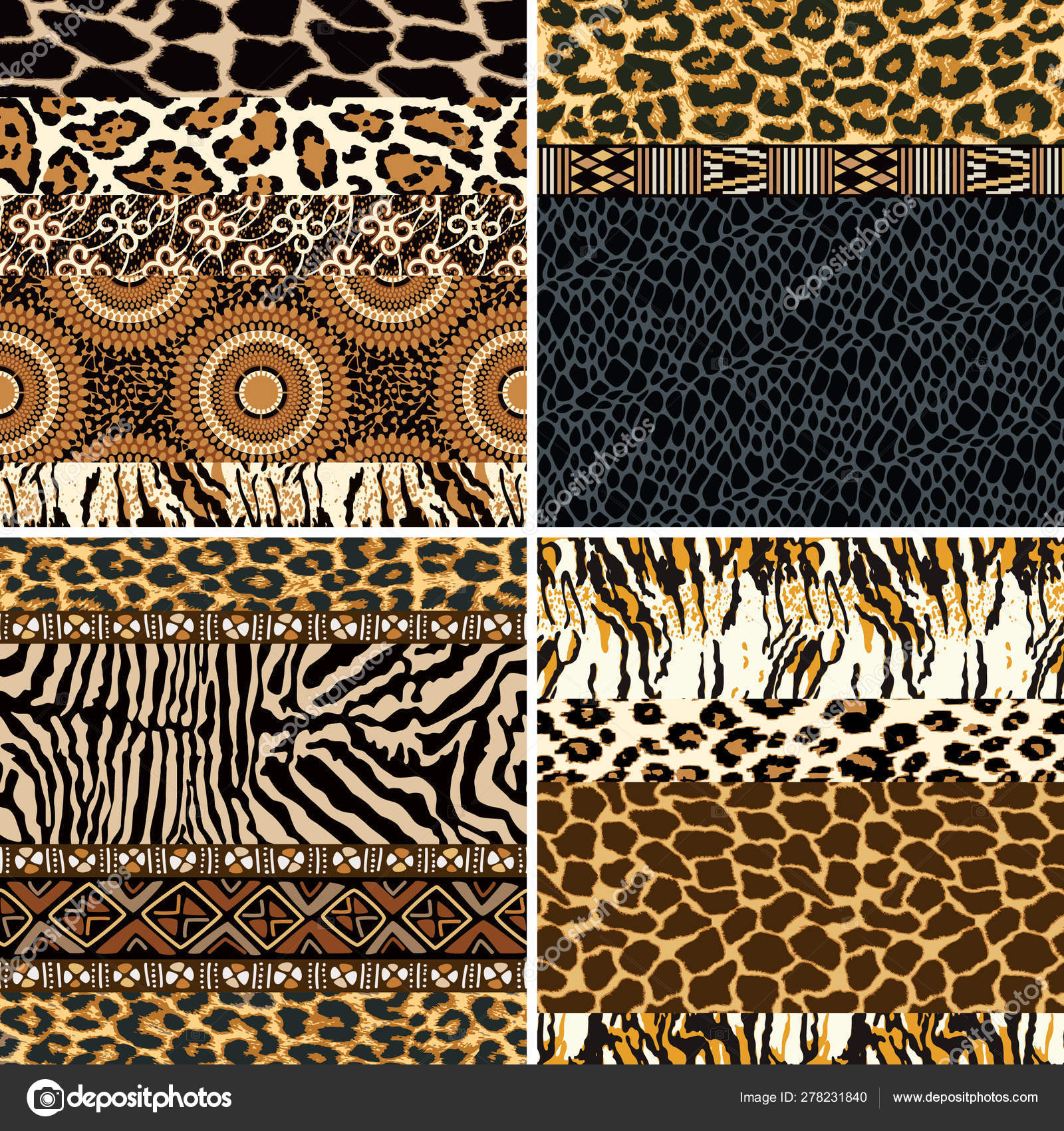 Canvas print Traditional african fabric and wild animal skins