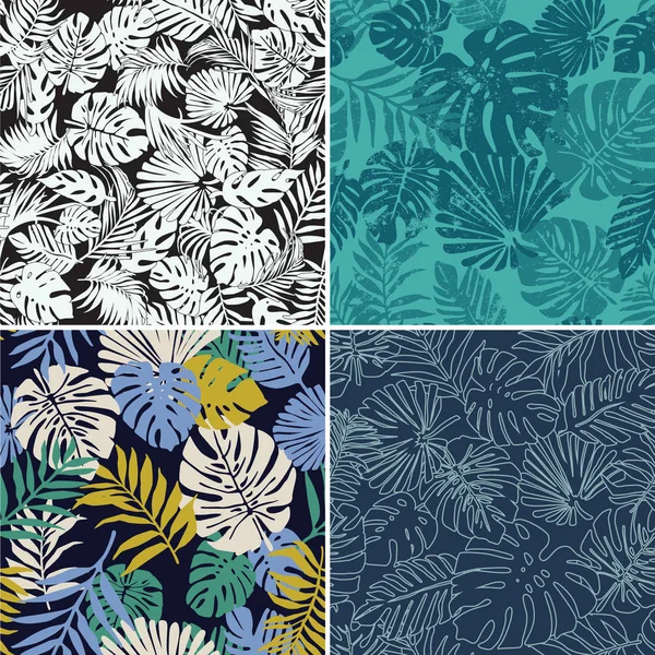Tropical Palm Leaves Abstract Wallpaper Vector Seamless Pattern Collection — Stock Vector