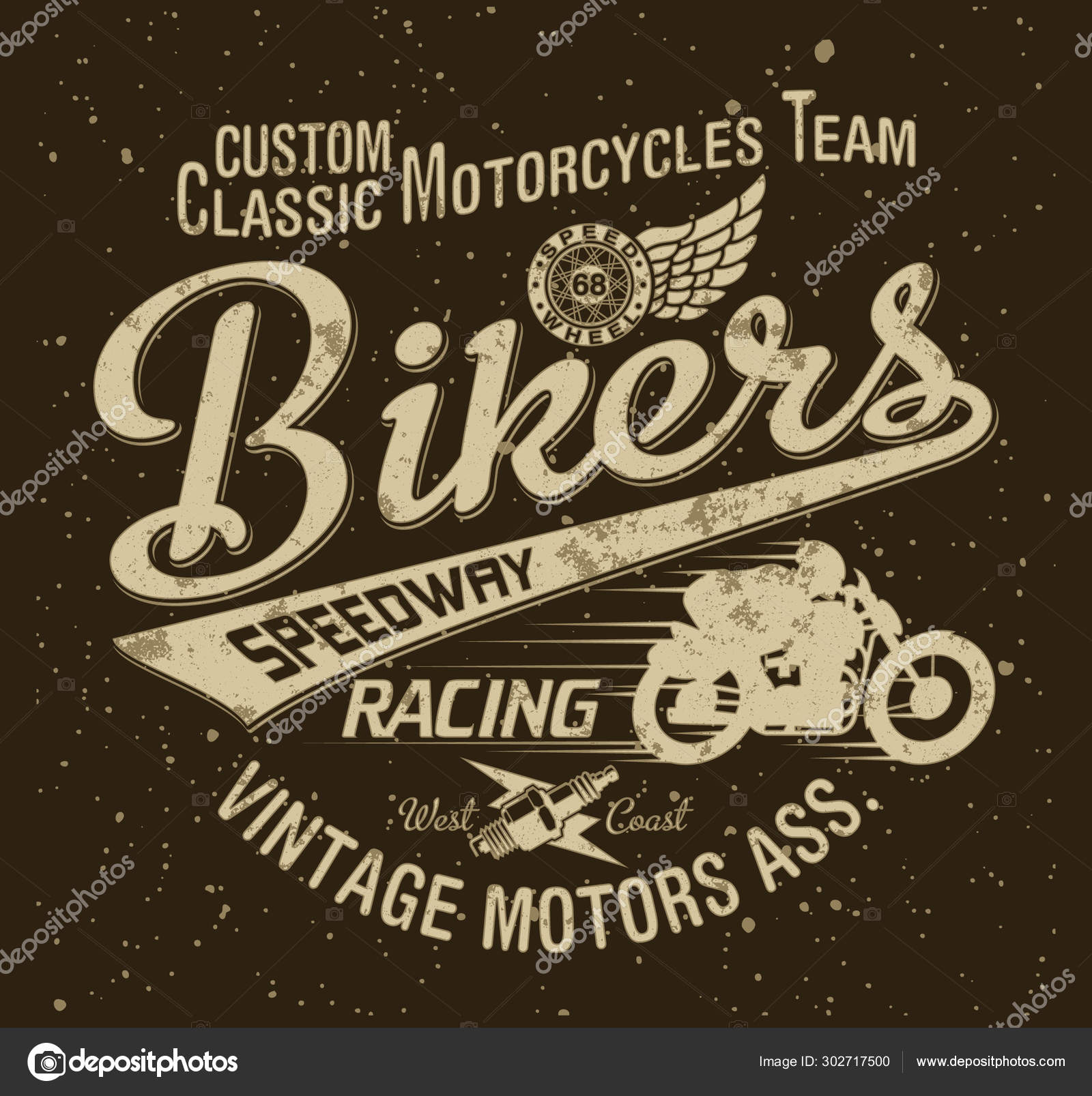 Poster Style old school moto vintage de course. affiche noir et blanc,  impression pour t-shirt. illustration vectorielle 