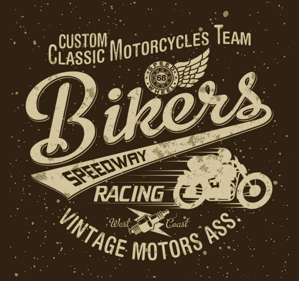 別々の層でTシャツプリントグランジ効果のための古典的なヴィンテージオートバイレースチームベクトルアートワーク — ストックベクタ
