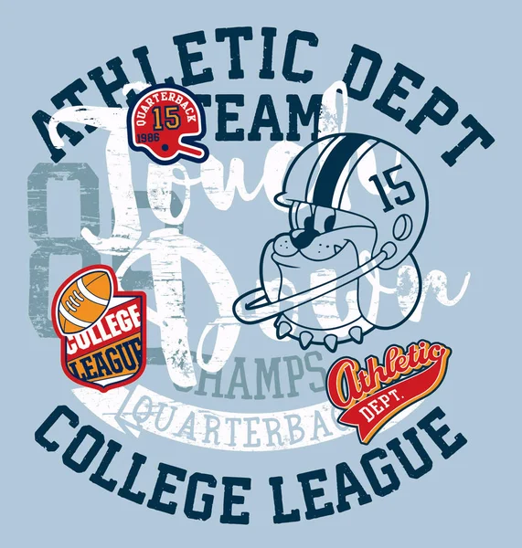 Carino Bulldog Football Americano College League Grunge Stampa Vettoriale Vintage — Vettoriale Stock