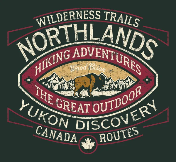 Canada Hiking Trail Wild North Discovery Vintage Vector Print Boy — ストックベクタ