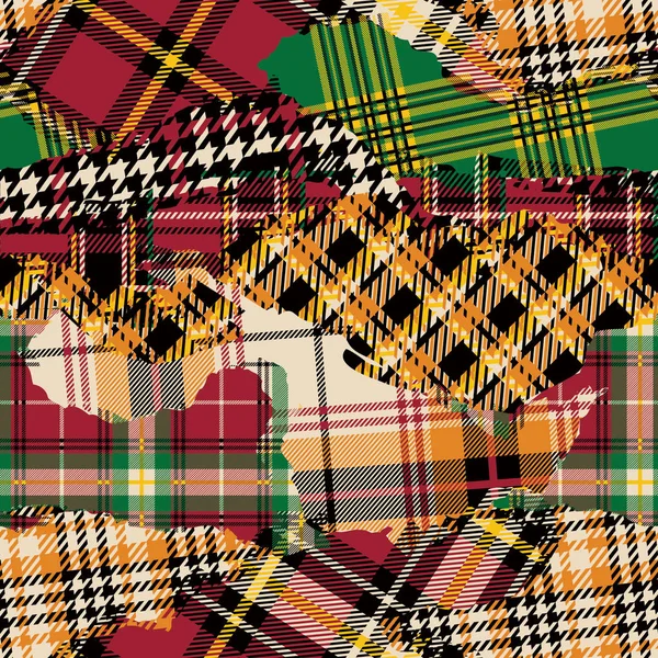 Tartan Plaid Fabric Patchwork Collection Abstract Vector Seamless Pattern Wallpaper — ストックベクタ