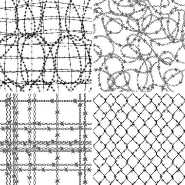 Dikenli tel duvar kağıdı koleksiyonu dört farklı soyut, dikişsiz vektör deseni