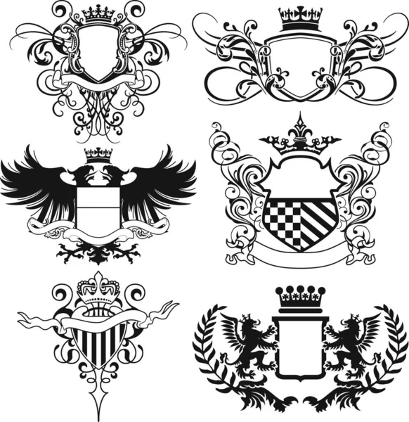 Abstrakte Blühende Wappenschilder Der Heraldik Sammlung Historischer Vektor Wappen — Stockvektor
