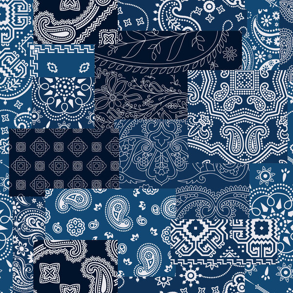 Bandana kerchief fabric patchwork  vector seamless pattern wallpaper