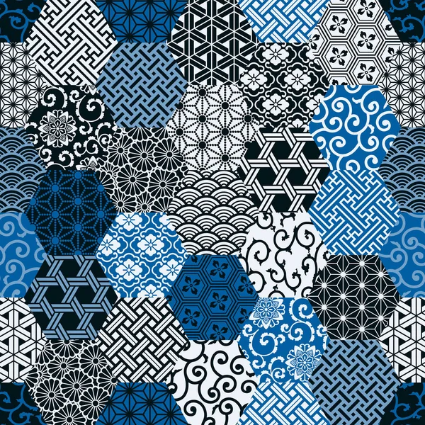 Tissu Traditionnel Japonais Patchwork Papier Peint Vecteur Floral Abstrait Motif — Image vectorielle