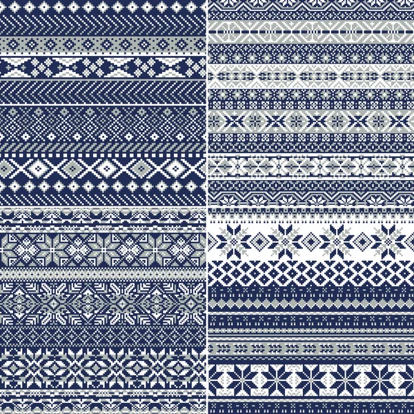 Nordic Style Christmas Snowflake Jacquard Collection Four Different Abstract Knitted — Stock Vector