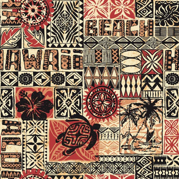 Estilo Hawaiano Tela Tribal Patchwork Vintage Vector Patrón Sin Costuras — Vector de stock