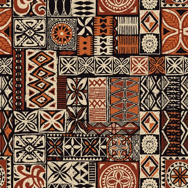 Hawaiian Style Tapa Tribal Fabric Abstract Patchwork Vintage Vector Seamless — Stock Vector