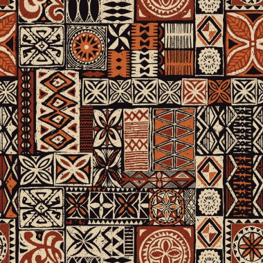 Hawaii stili mavi tapa kabile kumaşı soyut yama işi vintage dikişsiz vektör deseni 