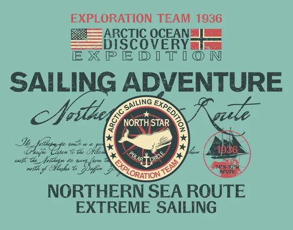 Ártico Ruta Del Mar Del Norte Descubrimiento Vela Aventura Vintage — Vector de stock