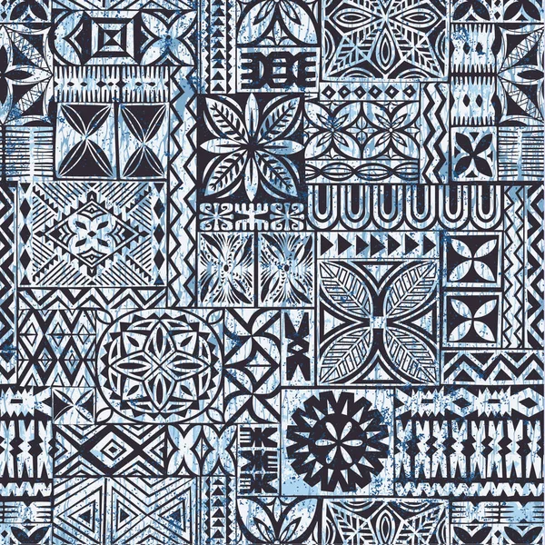 Hawaiian Style Tapa Cloth Motifs Tribal Fabric Vintage Vector Seamless — Stock Vector