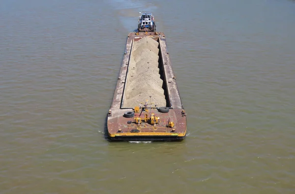 Blick Aus Der Vogelperspektive Auf Ein Flussschiff Das Fracht Sava — Stockfoto