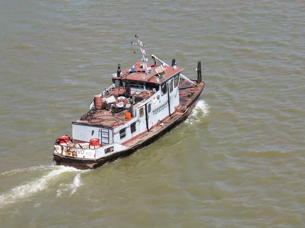 Hoge Hoekmening Een Schip Van Rivier Rivier Sava Belgrado Servië — Stockfoto