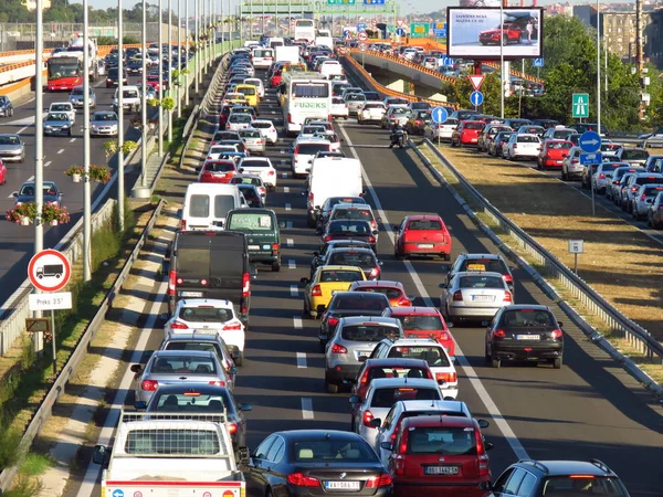 Belgrado Servië September 2019 Verkeersopstopping Bij Rush Hour Highway Stockfoto