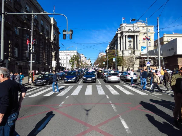 Belgrado Serbia Octubre 2019 Taxistas Protestando Frente Gobierno Serbia Están — Foto de Stock