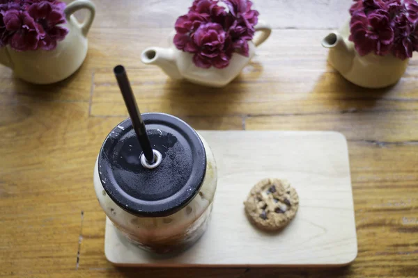 Iced Milk Coffee Time Enjoyment Stock Photo — Stock Photo, Image