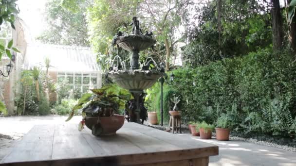 Fontaine Décorée Dans Jardin Extérieur Images Stock — Video